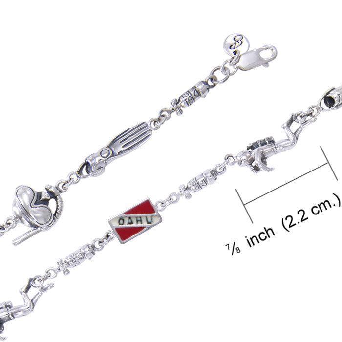 Oahu Island Dive Flag and Dive Equipment Silver Bracelet TBG693