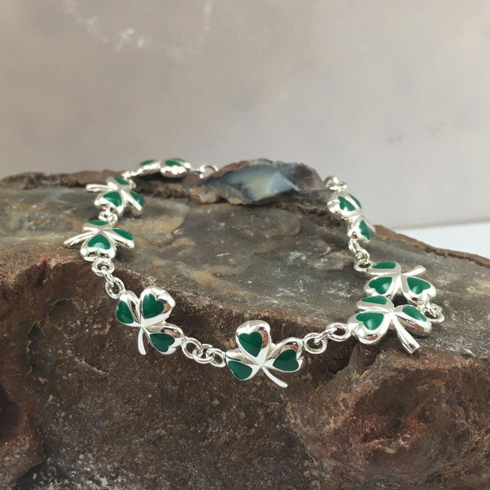 One of Celtic epitome ~ Sterling Silver Jewelry Shamrock Link Bracelet TBG744