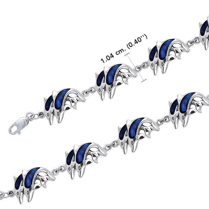 Silver and Paua Shell Twin Dolphins Bracelet TBL078