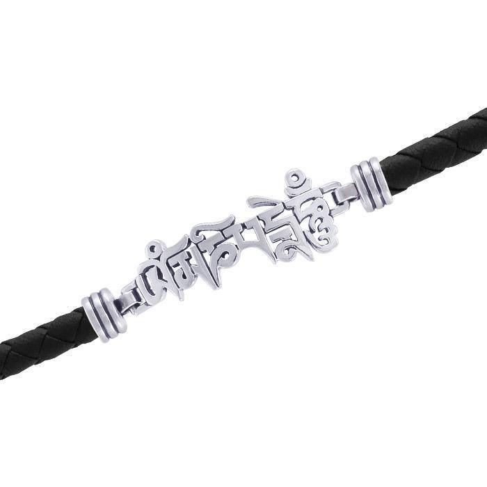 Om mani padme hum Sterling Silver with Leather Cord Bracelet TBL274