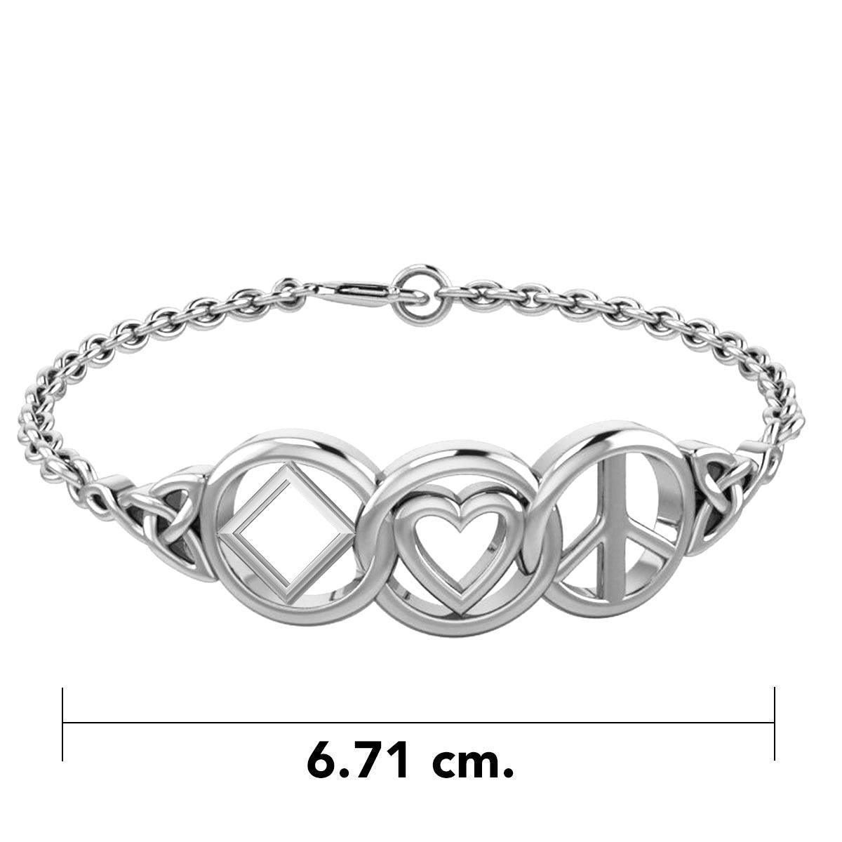 The Love Peace and NA Recovery Silver bracelet TBL414 - Wholesale Jewelry
