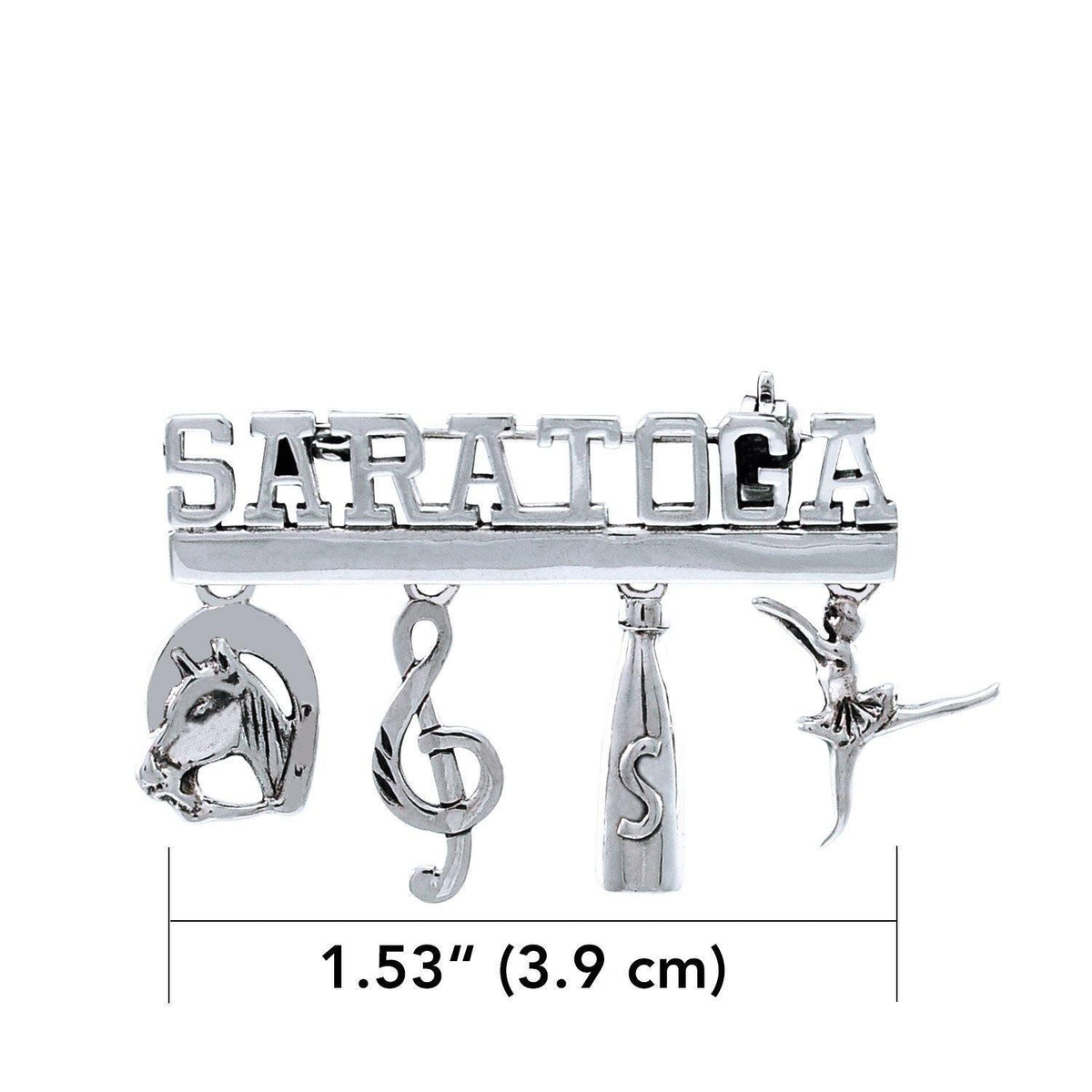Saratoga Silver Pin with Dangling Horse Charms TBR135