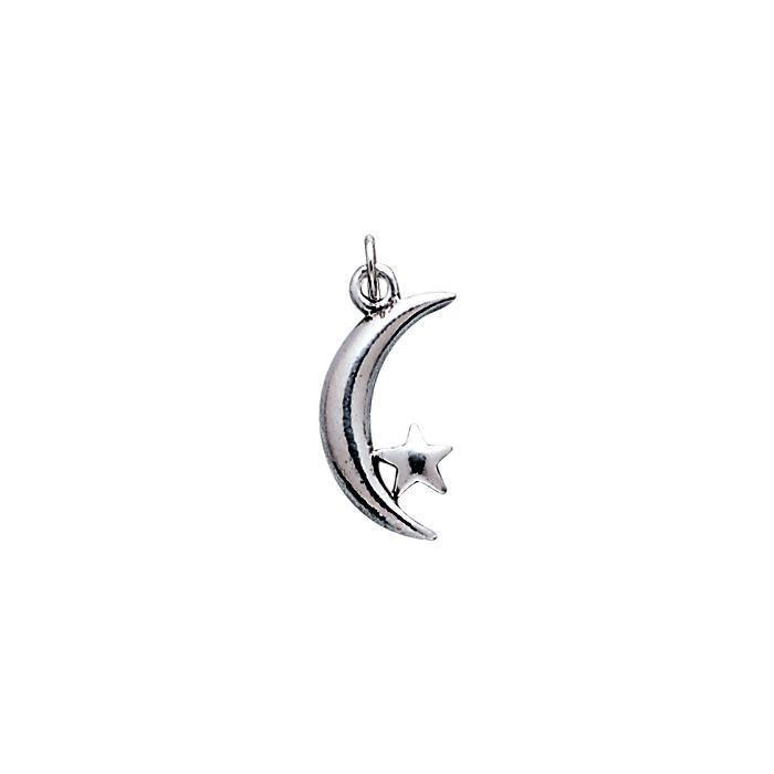 Crescent Moon and Star Silver Charm TC157