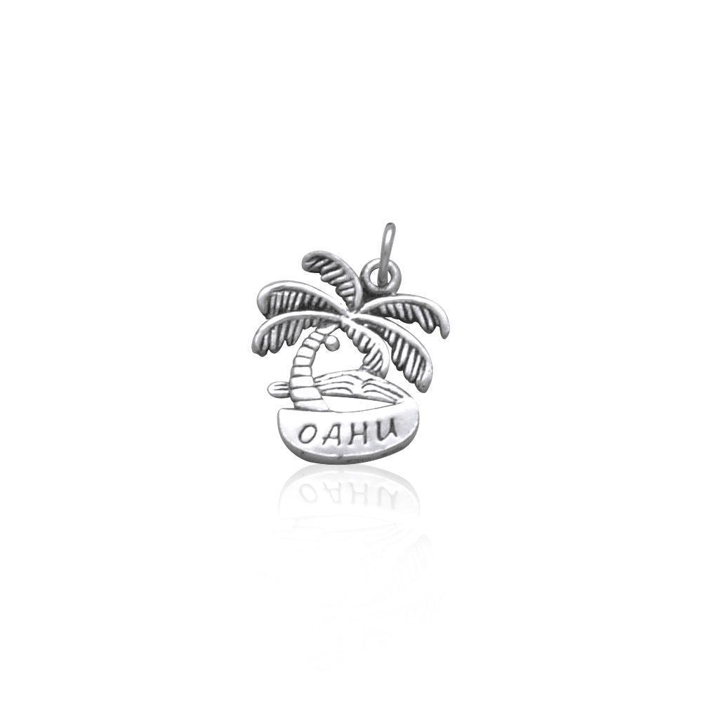 Oahu Island Coconut Tree Silver Charm TC986