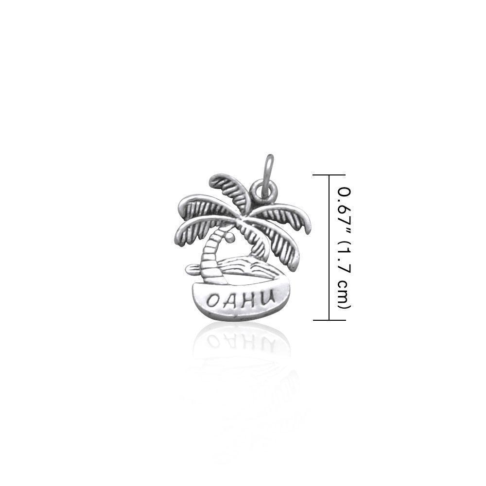 Oahu Island Coconut Tree Silver Charm TC986