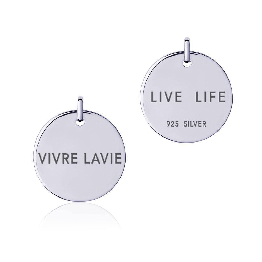 Power Word Live Life or Vivre La Vie Silver Disc Charm TCM360
