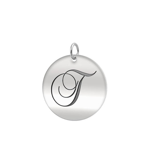 Letter T Silver Disc Charm TCM380