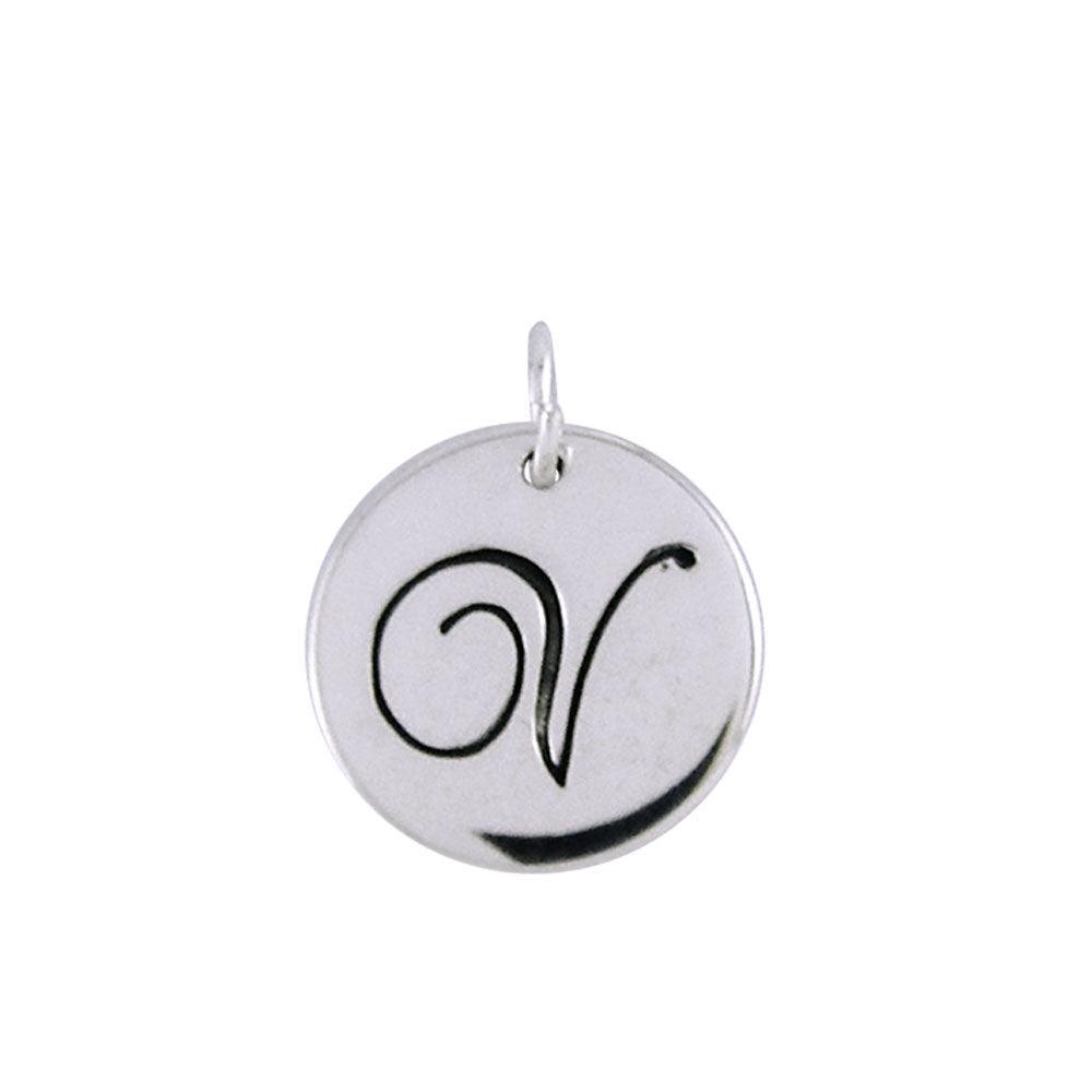 Letter V Silver Disc Charm TCM381