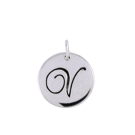 Letter V Silver Disc Charm TCM381