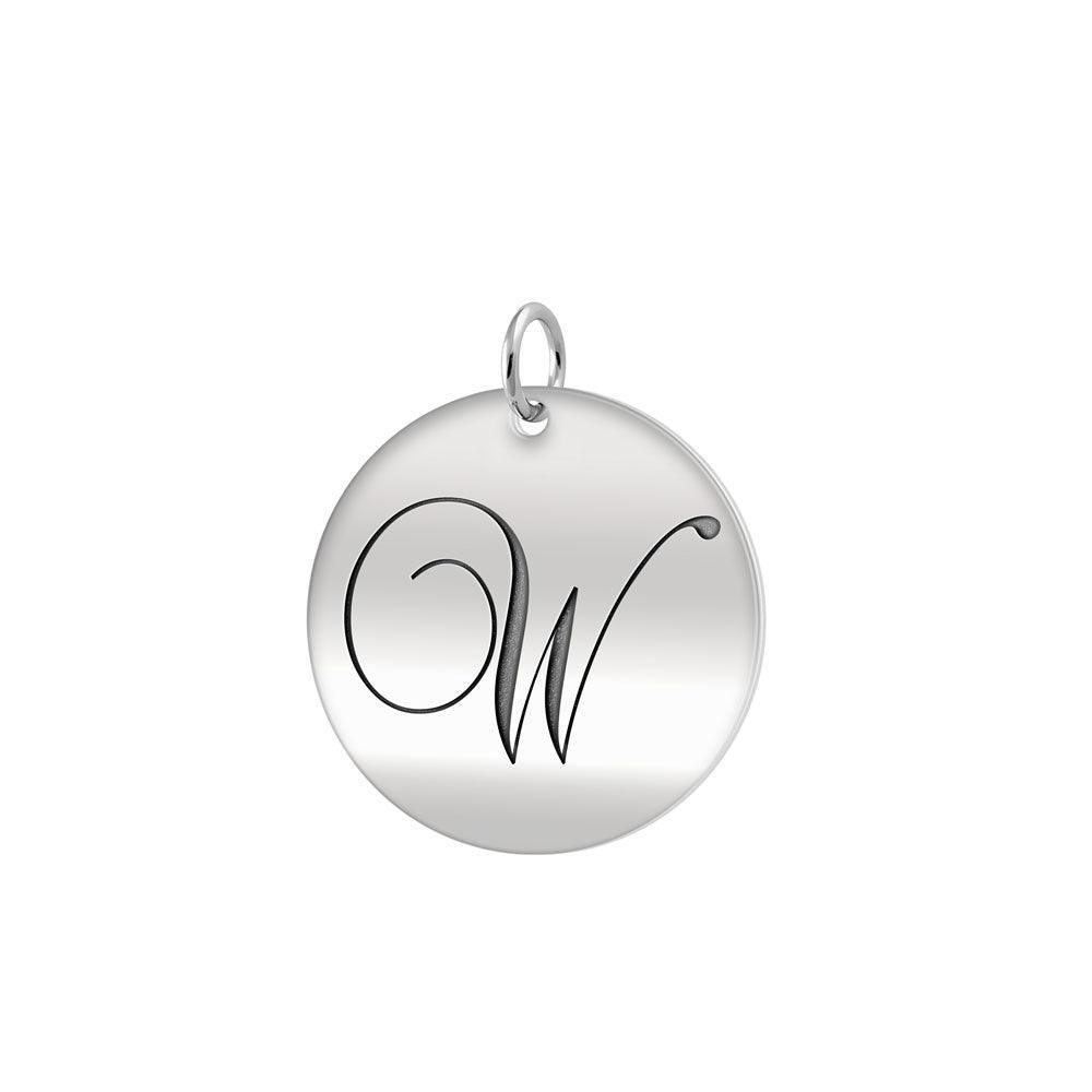 Letter W Silver Disc Charm TCM382