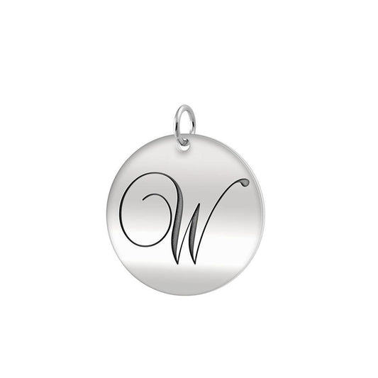 Letter W Silver Disc Charm TCM382