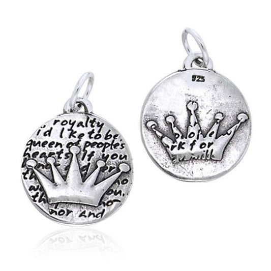 Empowering Word Crown Silver Disc Charm TCM428