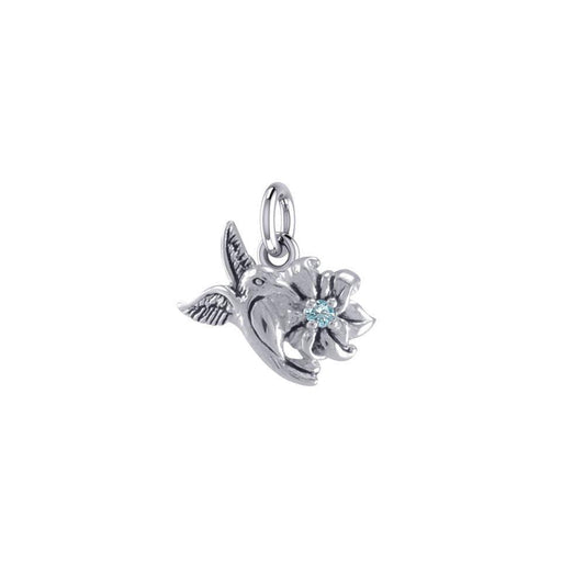Silver Flying Hummingbird with Gemstone Flower Charm TCM630