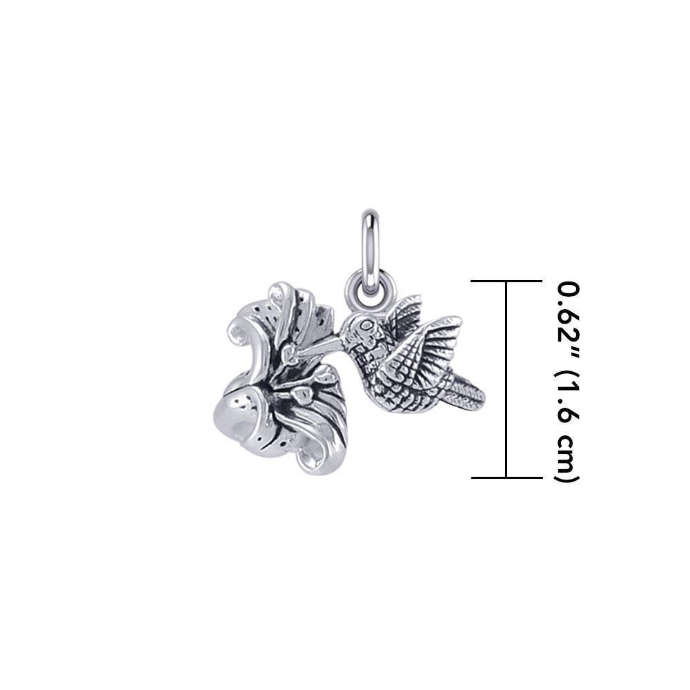Flying Hummingbird with Flower Silver Charm TCM631
