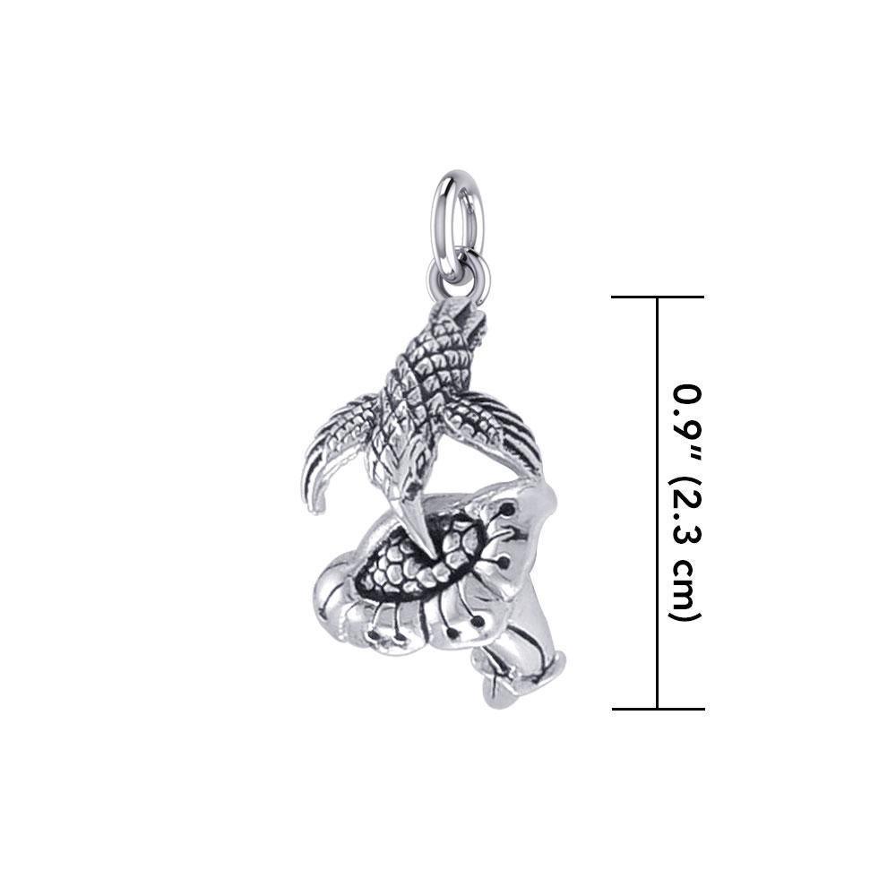 Hummingbird Suspended in Flight and Sweet Flowers Nectar Shimmering in Sterling Silver Charm TCM632