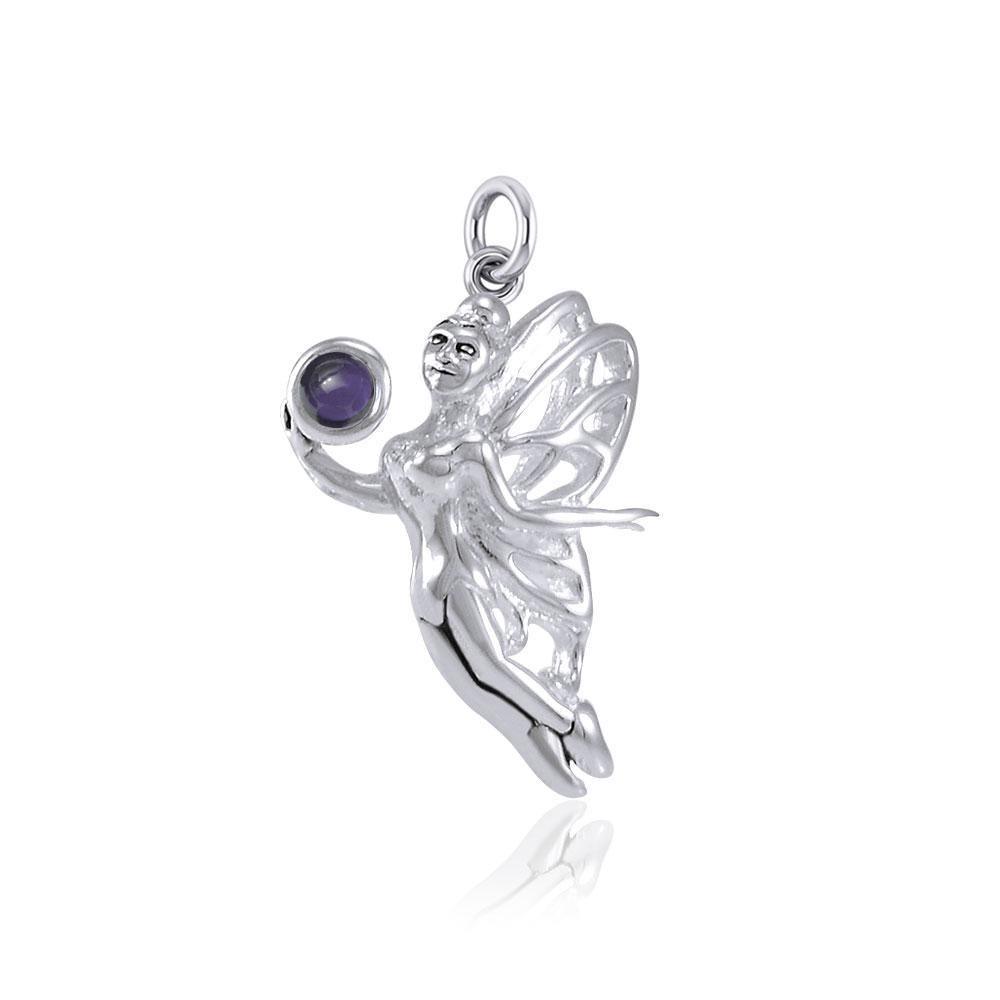 Enchanted Fairy Holding Gem Silver Charm TCM638