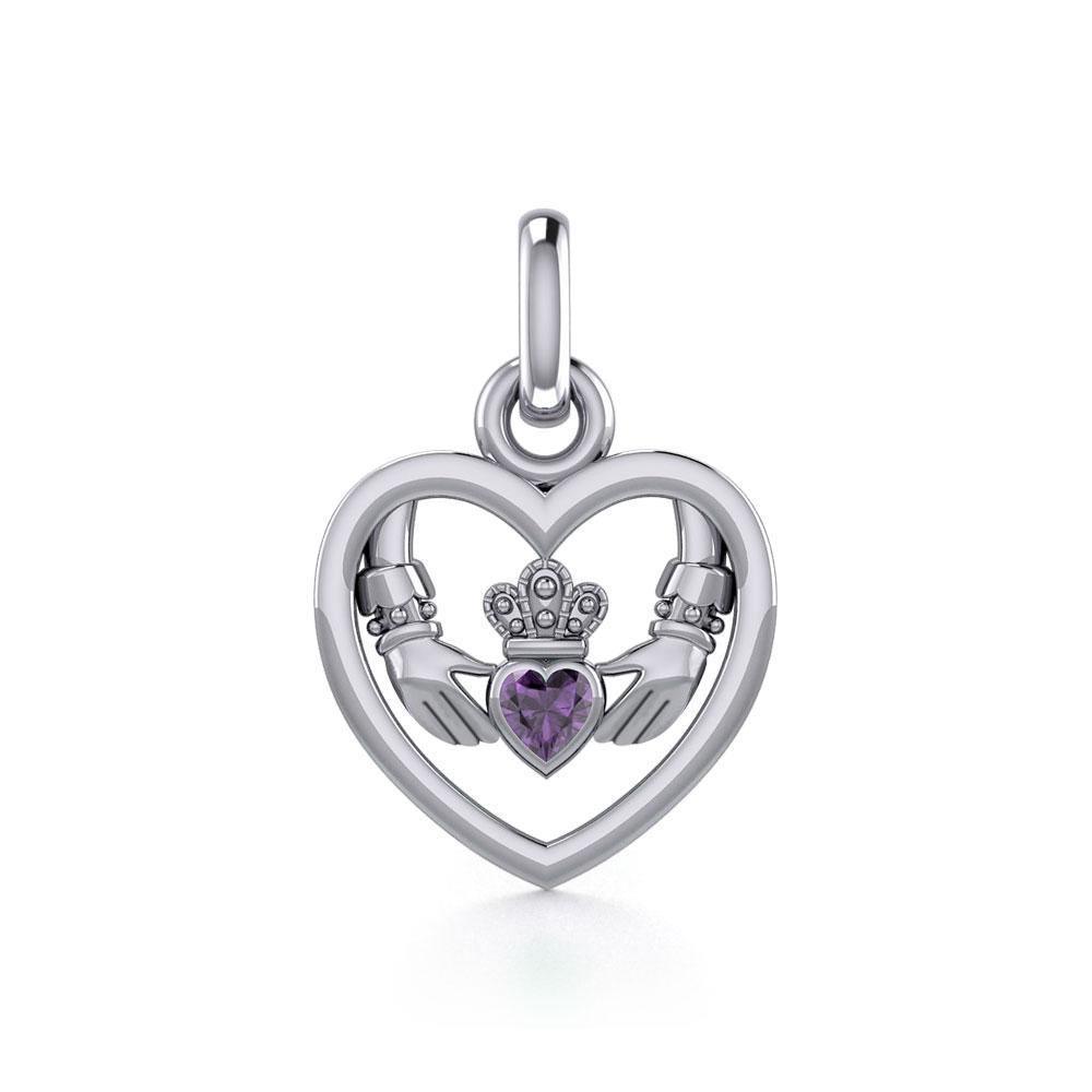 Claddagh in Heart Silver Charm with Gemstone TCM666