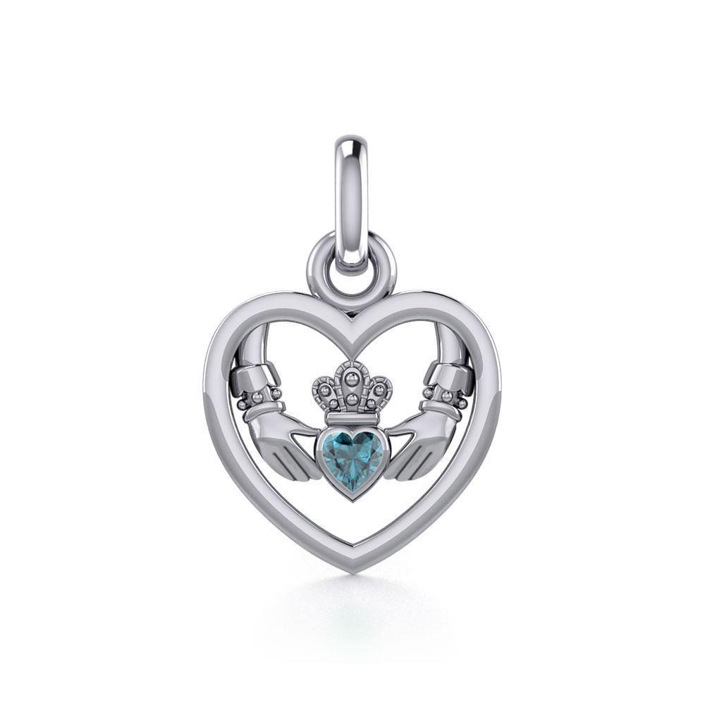Claddagh in Heart Silver Charm with Gemstone TCM666