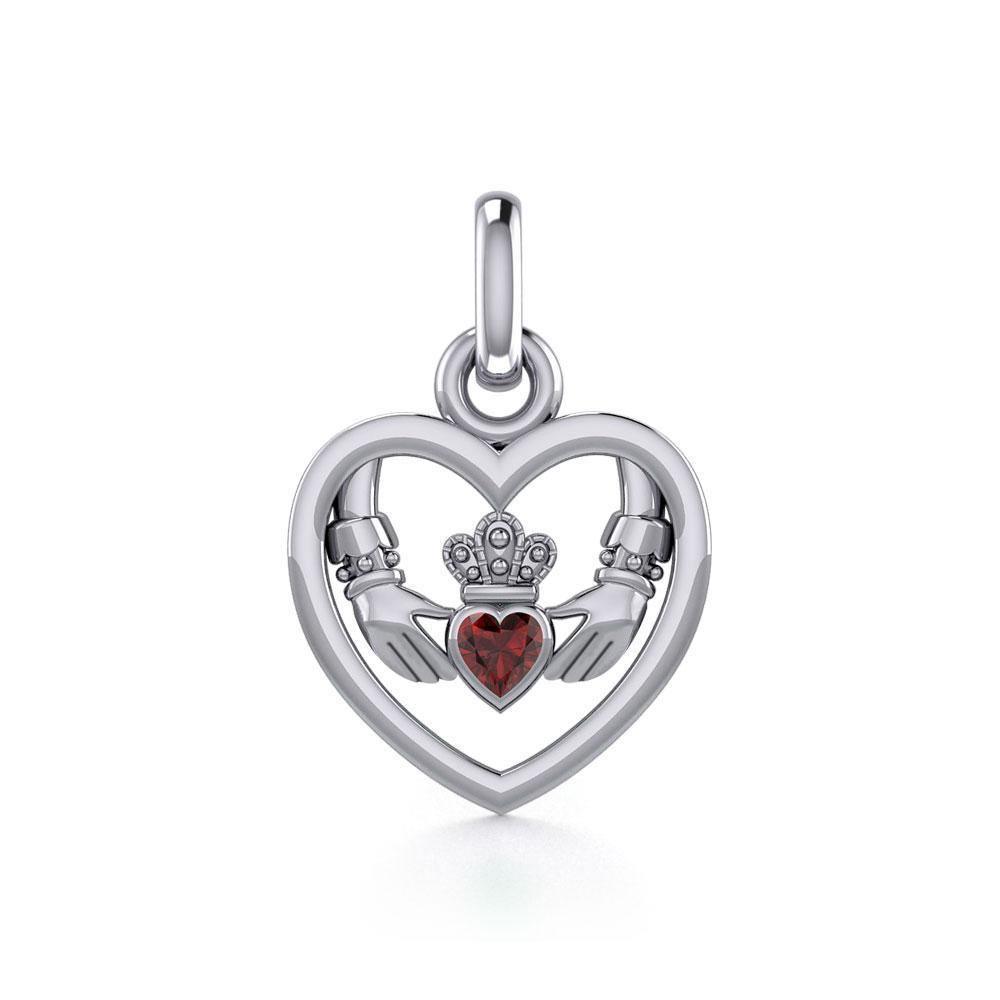 Claddagh in Heart Silver Charm with Gemstone TCM666