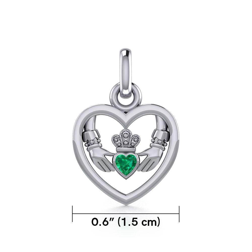 Claddagh in Heart Silver Charm with Gemstone TCM666