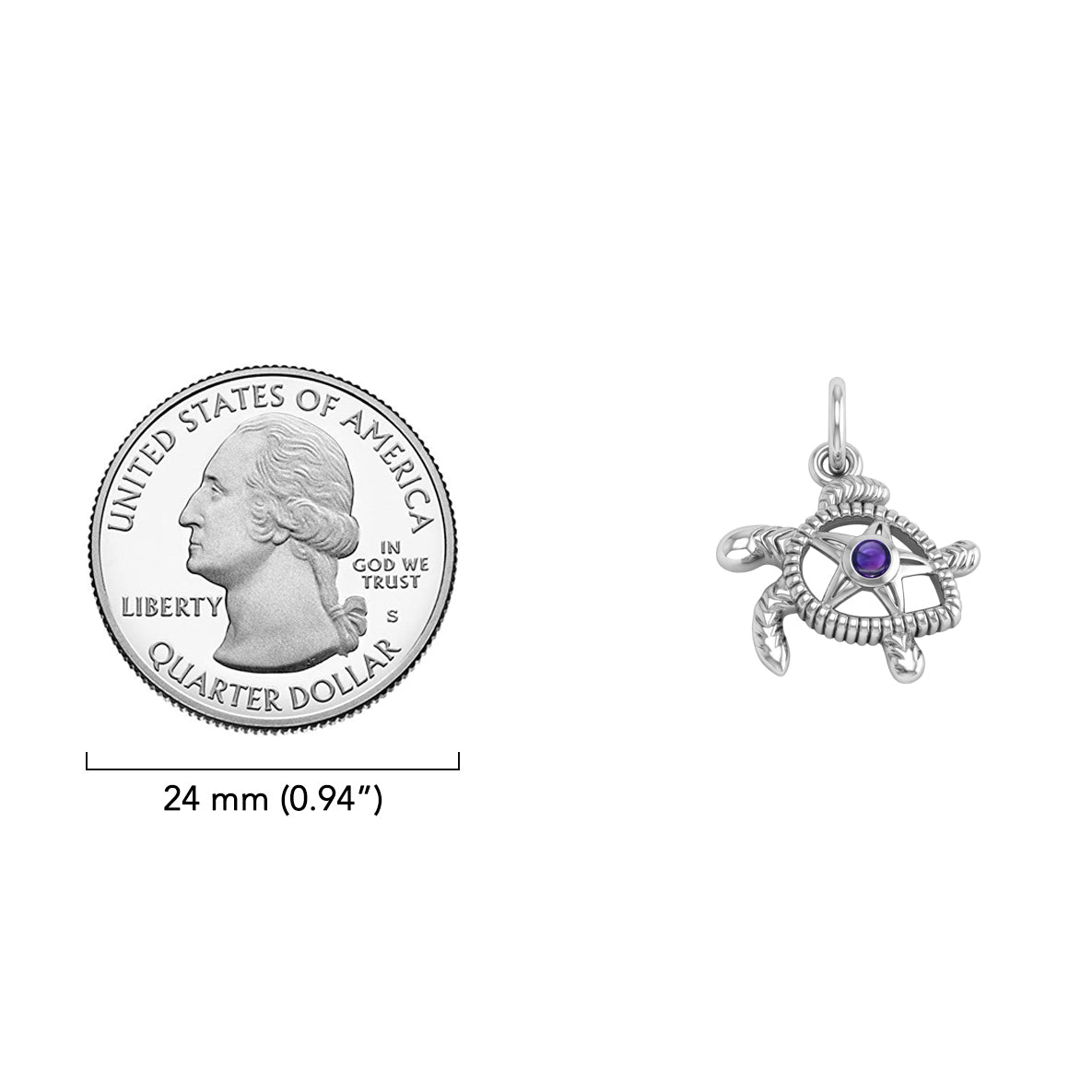 Turtle with Starfish and Gemstone Sterling Silver Charm TCM719