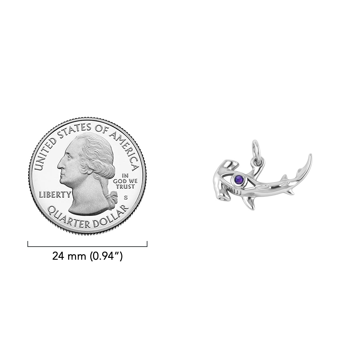Hammerhead Shark with Gemstone Sterling Silver Charm TCM721