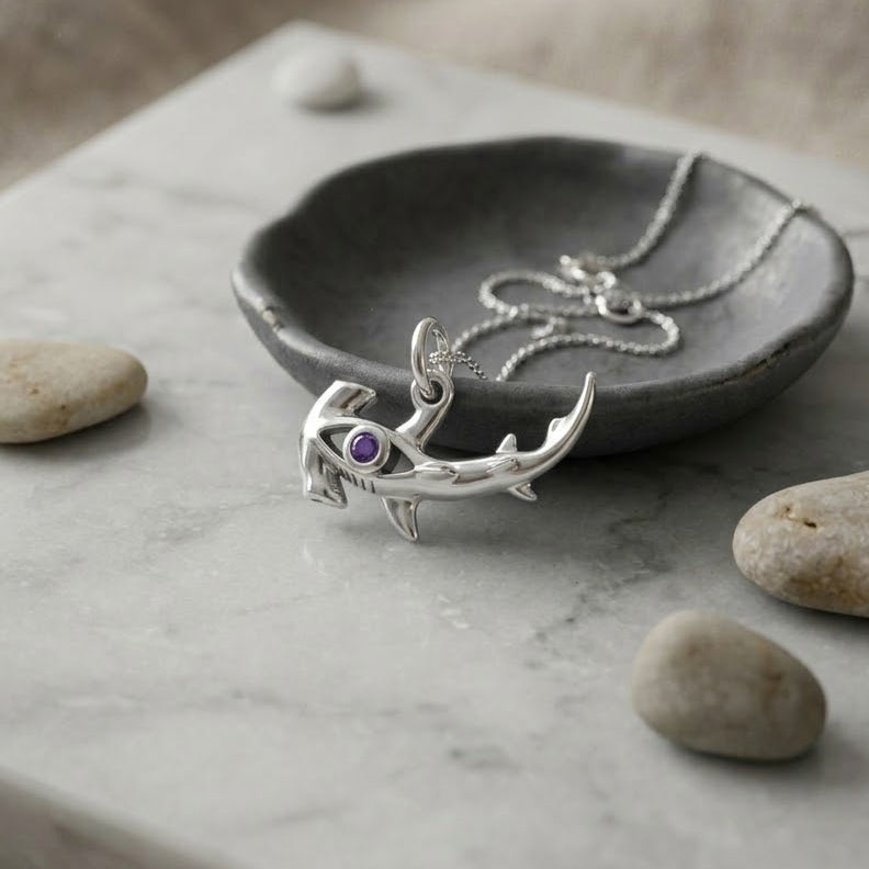 Hammerhead Shark with Gemstone Sterling Silver Charm TCM721