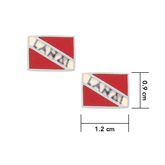 Lanai Island Dive Flag and Dive Equipment Silver Post Earrings