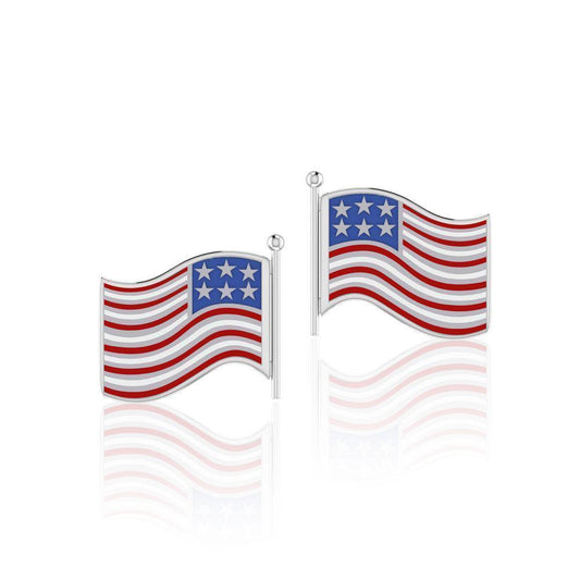 Silver American Flag with Enamel Post Earrings TE1149