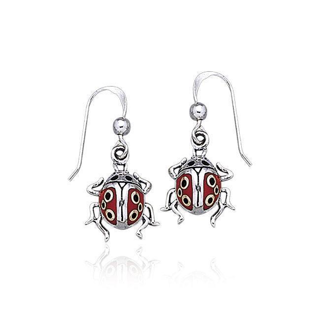 Inlaid Ladybug Silver Earrings TE2060