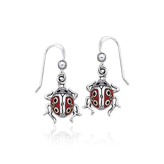 Inlaid Ladybug Silver Earrings TE2060