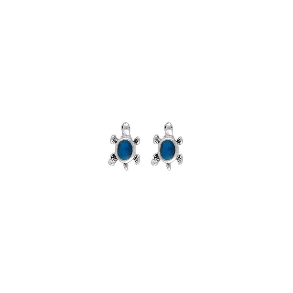 Sea Turtle Sterling Silver with Synthetic Paua Shell Post Earrings TE2070