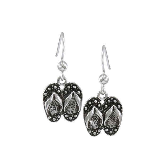 Beach Life in Flip Flops ~ Sterling Silver Hook Earrings Jewelry TE2087