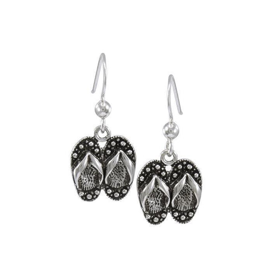 Beach Life in Flip Flops ~ Sterling Silver Hook Earrings Jewelry TE2087