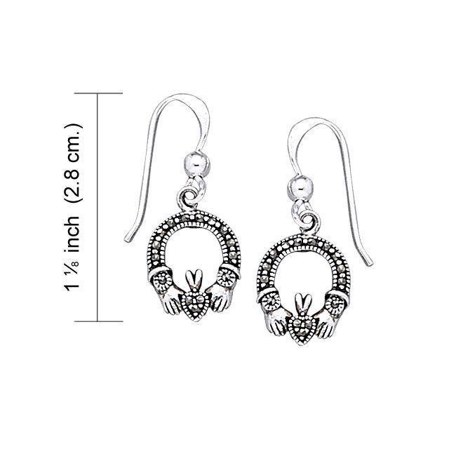 Irish Claddagh Silver Earrings with Marcasite TE2103