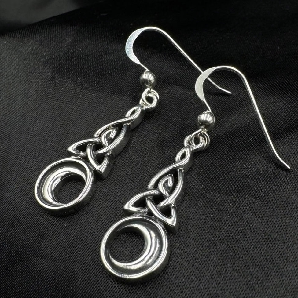 Celtic Triquetra with Crescent Moon Sterling Silver Earrings TE2565