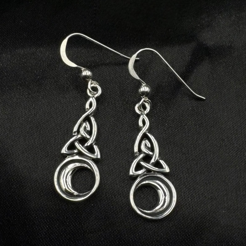 Celtic Triquetra with Crescent Moon Sterling Silver Earrings TE2565