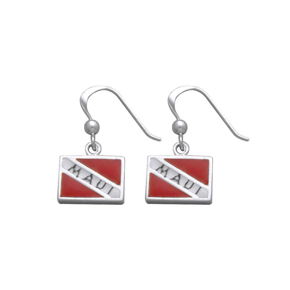 Maui Island Dive Flag and Dive Equipment Silver Hook Earrings TE2693
