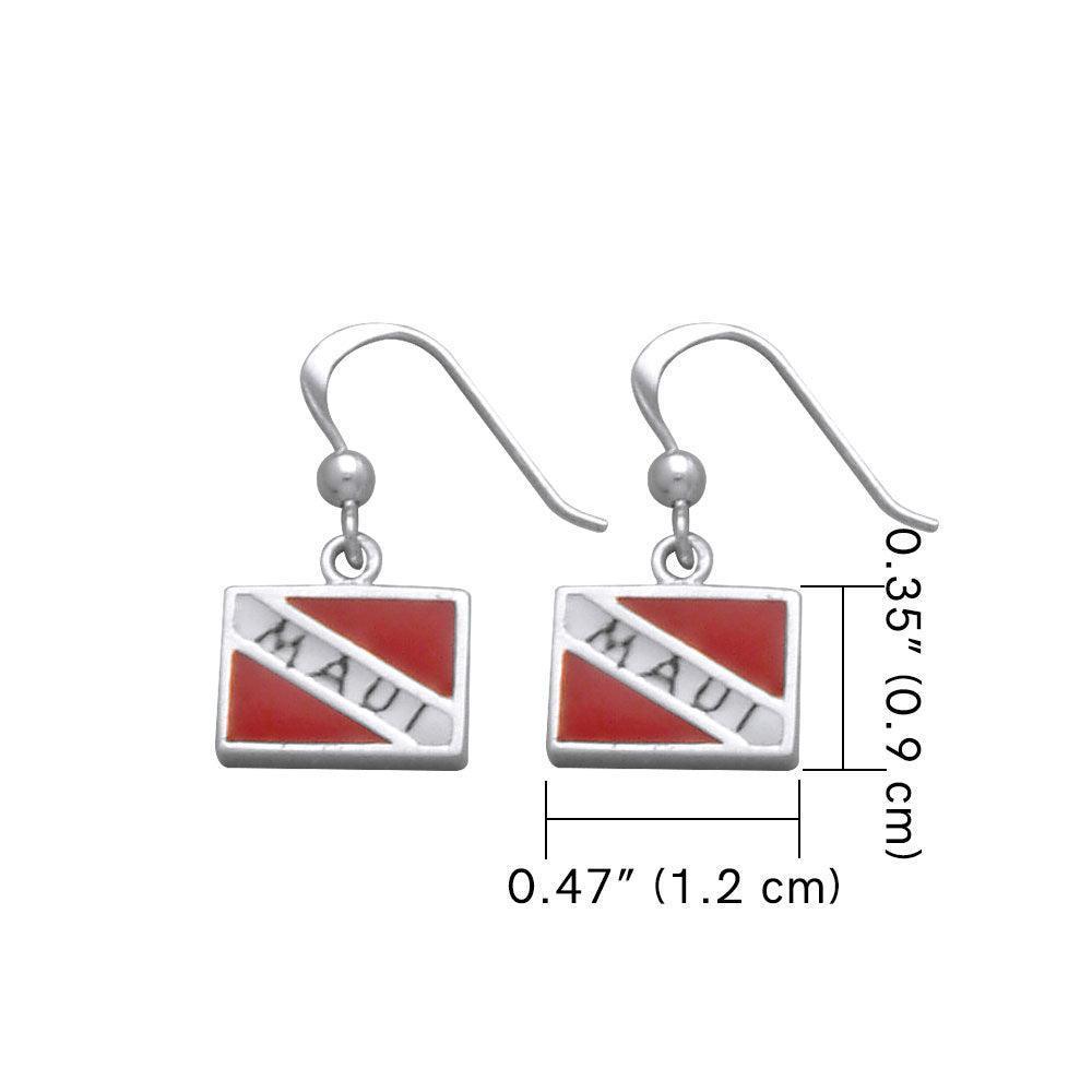 Maui Island Dive Flag and Dive Equipment Silver Hook Earrings TE2693