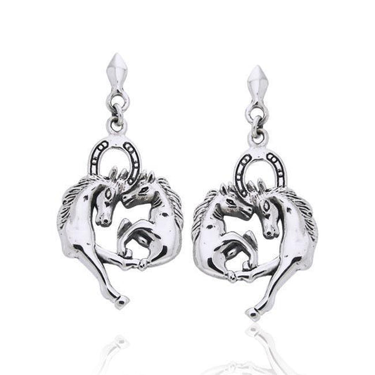 Horses Horseshoe Silver Earrings TE2707