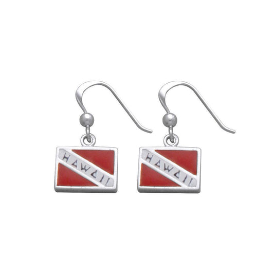 ็Hawaii Island Dive Flag and Dive Equipment Silver Hook Earrings TE2725