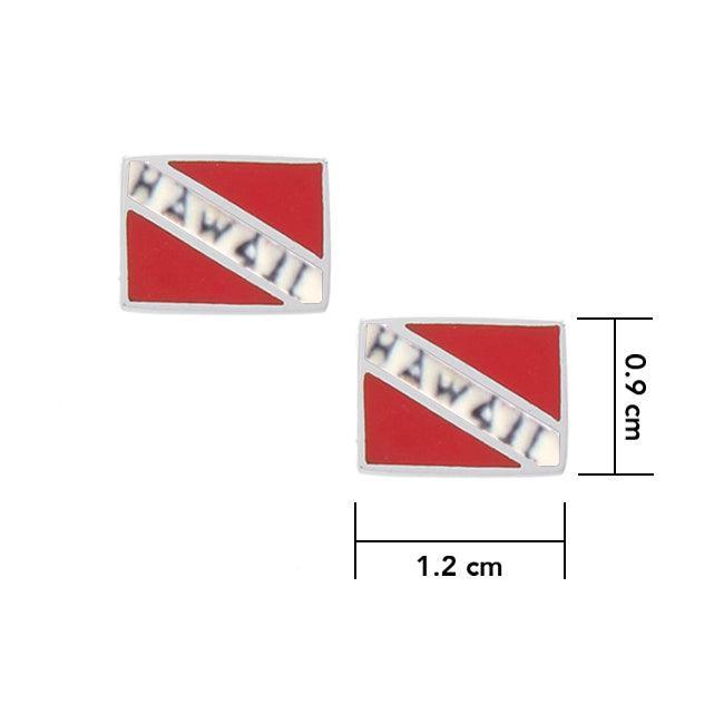 Hawaii Island Dive Flag and Dive Equipment Silver Post Earrings TE2726