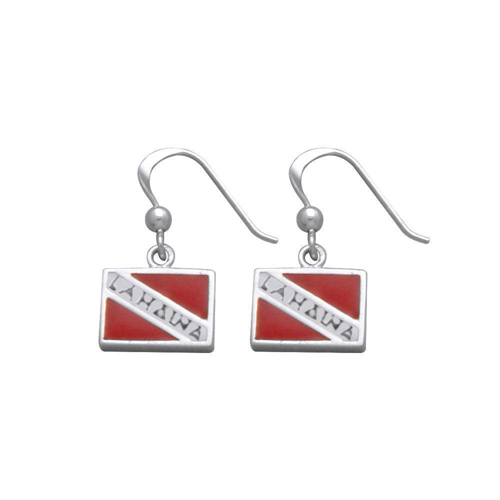 Lahaina Island Dive Flag and Dive Equipment Silver Hook Earrings TE2727