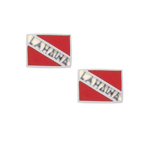 Lahaina Island Dive Flag and Dive Equipment Silver Post Earrings TE2728