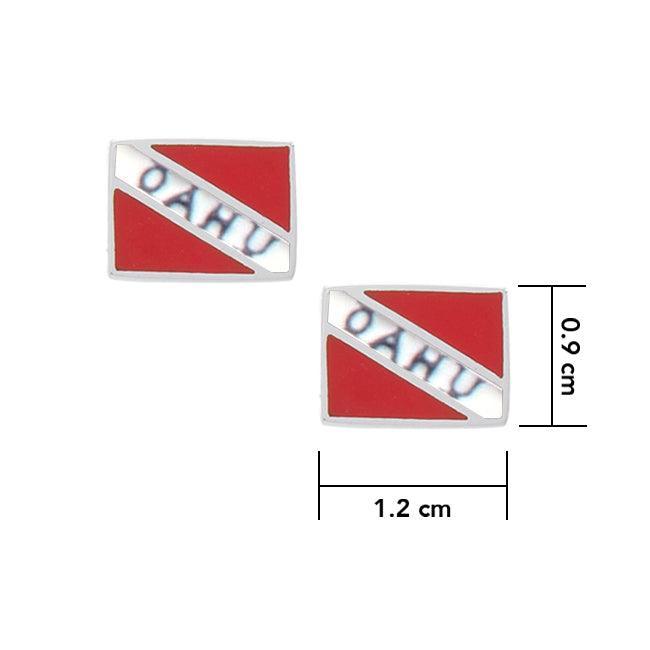 Oahu Island Dive Flag and Dive Equipment Silver Post Earrings TE2772
