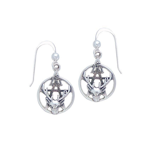 The Third Degree Pentacle with Dear Head Silver Earrings TE2796 - peterstone.dropshipping