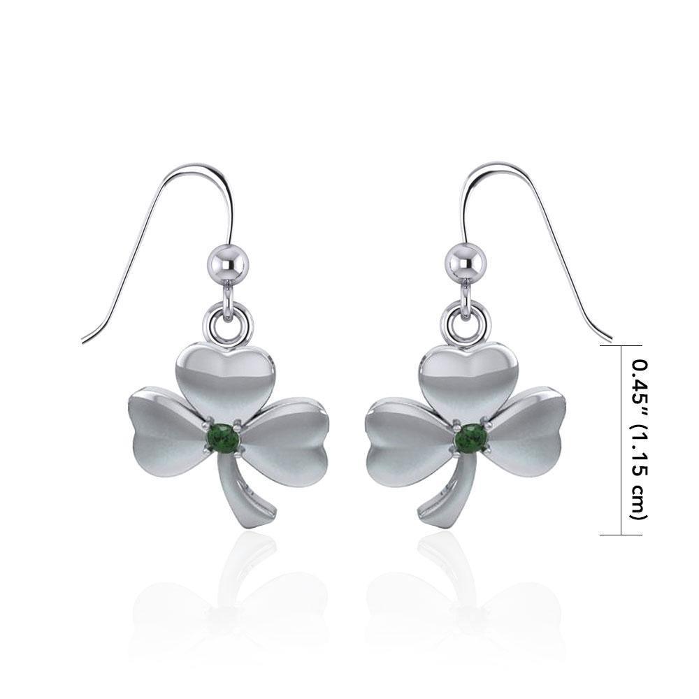 Silver Shamrock Earrings with Gem TE2809