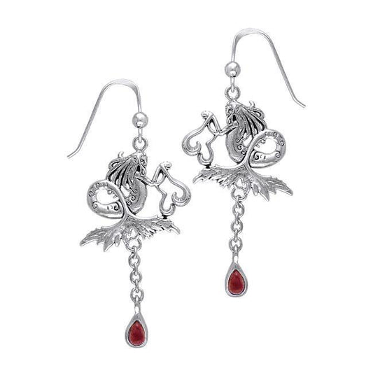 Dark Water Fairy Silver Earrings with Dangling Gemstone TE2966