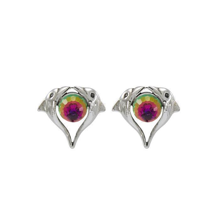 Double Dolphin With Vitrail Medium Crystal Post Earring TE314