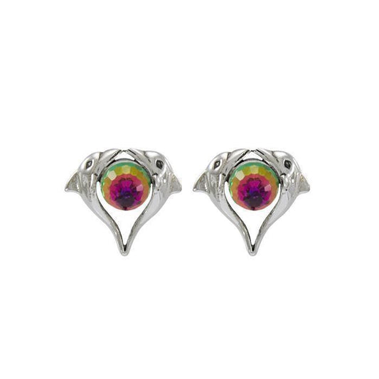 Double Dolphin With Vitrail Medium Crystal Post Earring TE314